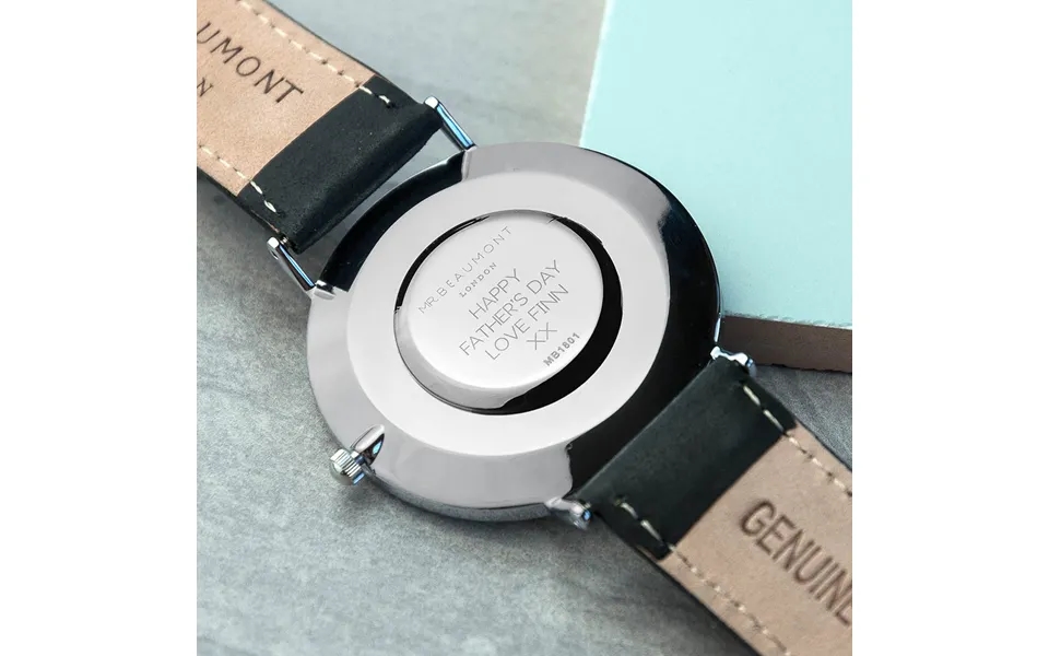 Personalised Watch With Black Leather Strap
