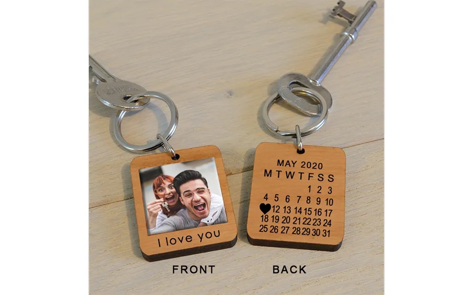 Personalised Wooden Photo - Date And Message Keyring