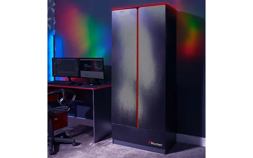 X Rocker Carbon-tek 2 Door Wardrobe With Led Lights - Red