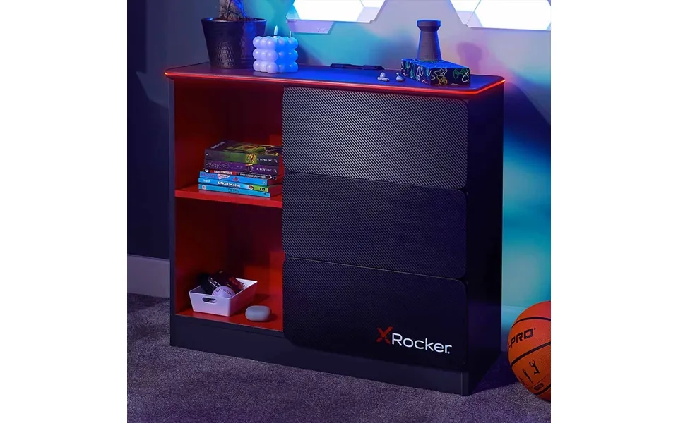 X Rocker Carbon-tek Chest Of 3 Drawers With Led Lights - Red