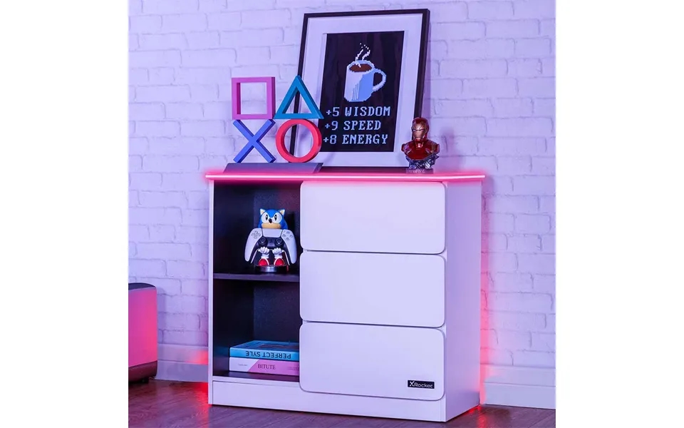 X Rocker Carbon-tek Chest Of 3 Drawers With Led Lights White