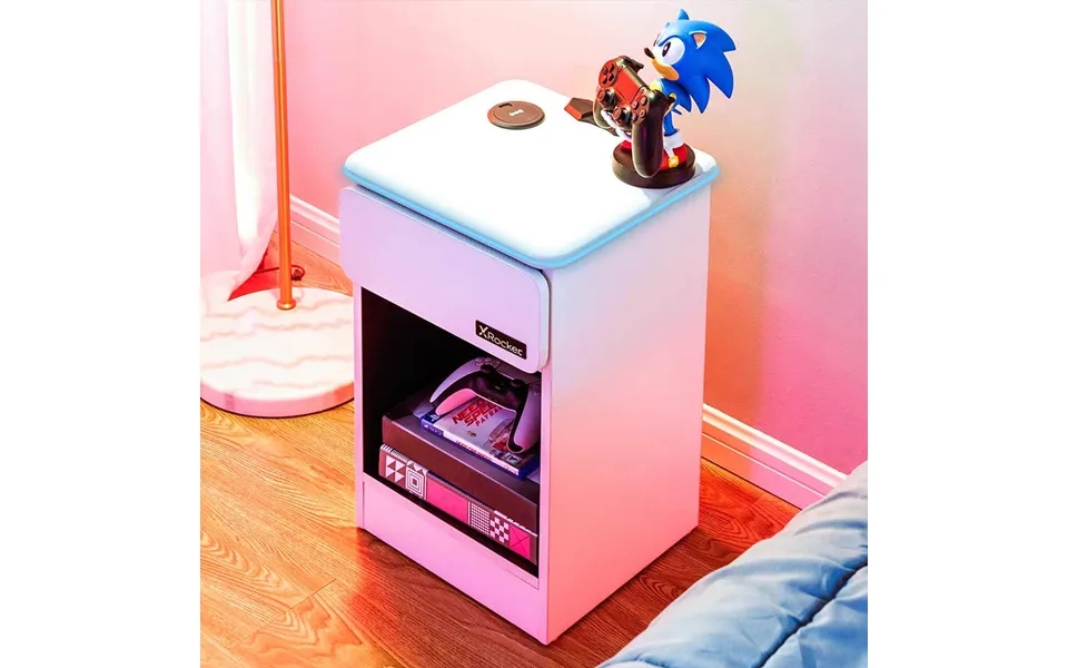 X Rocker Carbon-tek Led Bedside Table With Wireless Charger White