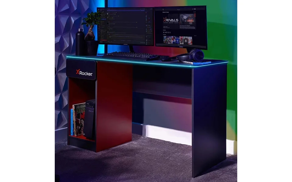 X Rocker Carbon-tek Led Gaming Desk With Wireless Charging - Red