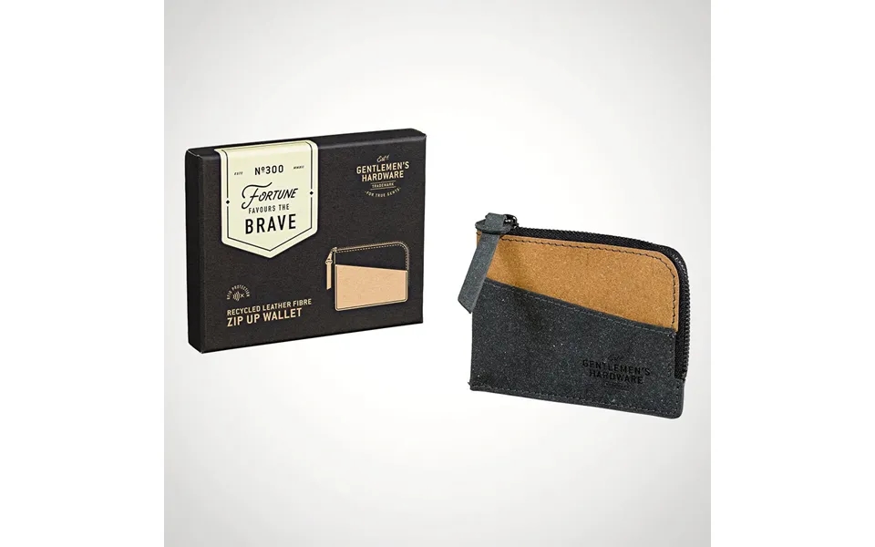 Zip Up Wallet Recycled Leather Black & Tan