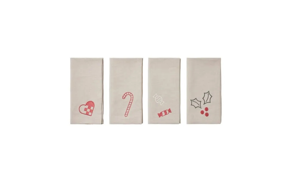 Broste Copenhagen Fryd Fabric Napkins 45x45 Cm 4 Pieces Light Warm Grey-red