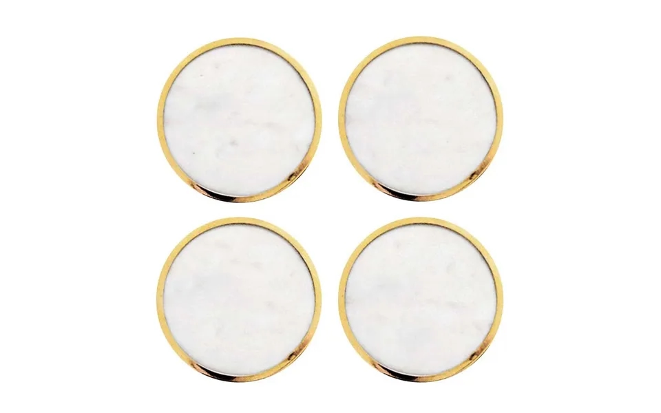 Hilke Collection Hilke Collection Coaster 4-pack White Marble-solid Brass