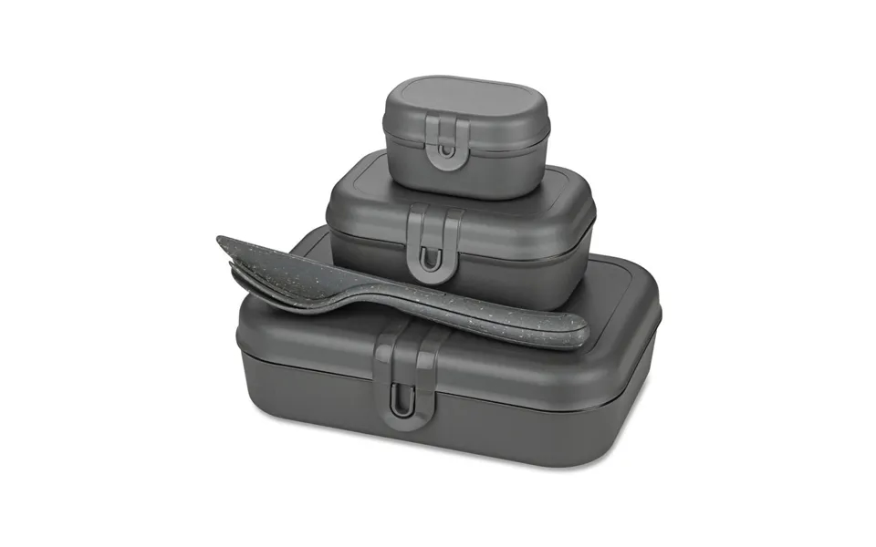 Koziol Pascal Ready Set 3x Lunch Box And Cutlery Natural Ash Grey