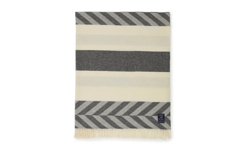 Lexington Herringbone Striped Recycled Wool Throw 130x170 Cm Grey-off White