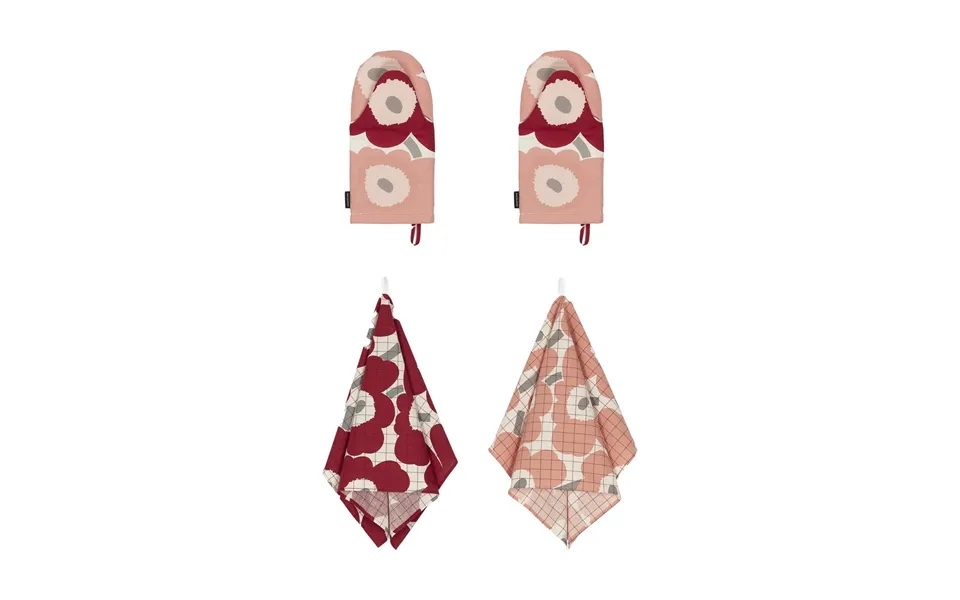 Marimekko Pieni Unikko Kitchen Towel Oven Mitt 4 Pieces Cotton-dark Cherry-rose