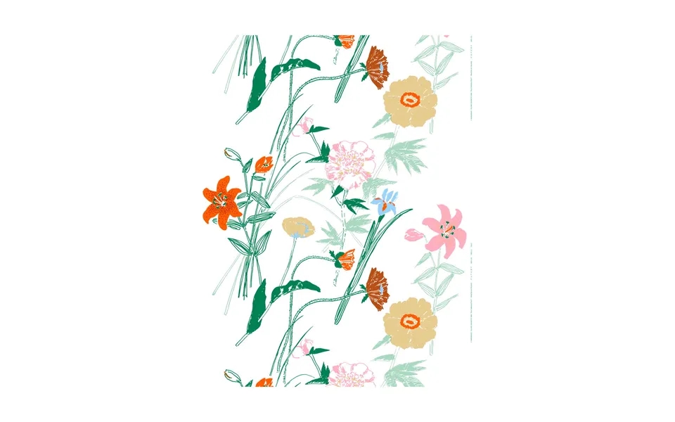 Marimekko Puutarhakutsut Cotton Fabric White-green-orange