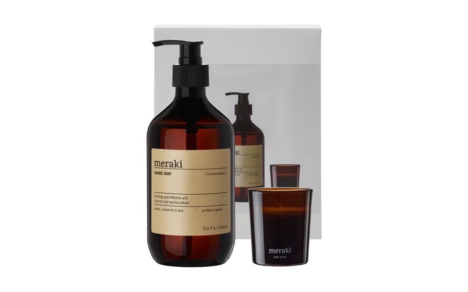 Meraki Meraki Gift Set Hand Soap And Scented Candle Northern Dawn Dark Wood