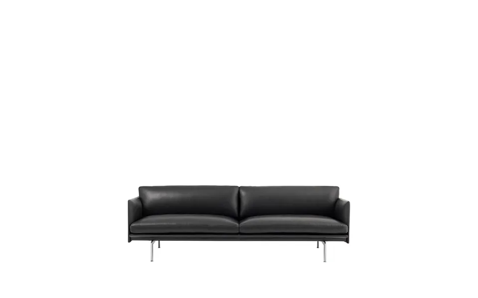 Muuto Outline 3-seater Sofa Leather Refine Black-aluminum Leg