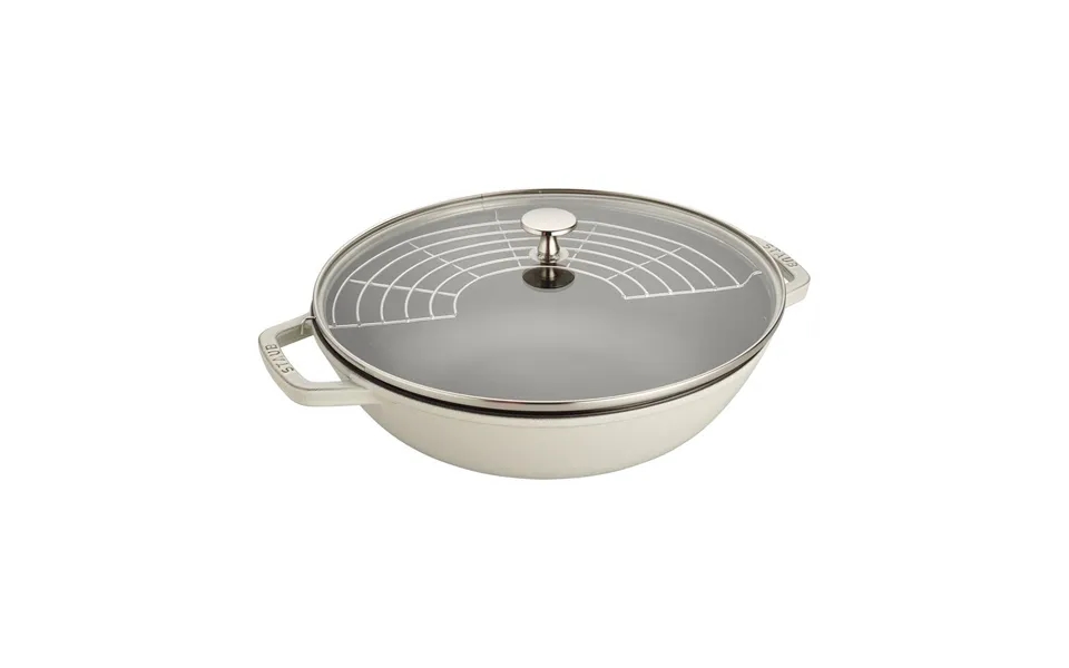 Staub Staub Cast Iron Wok Pan With Glass Lid Ø30 Cm White Truffle