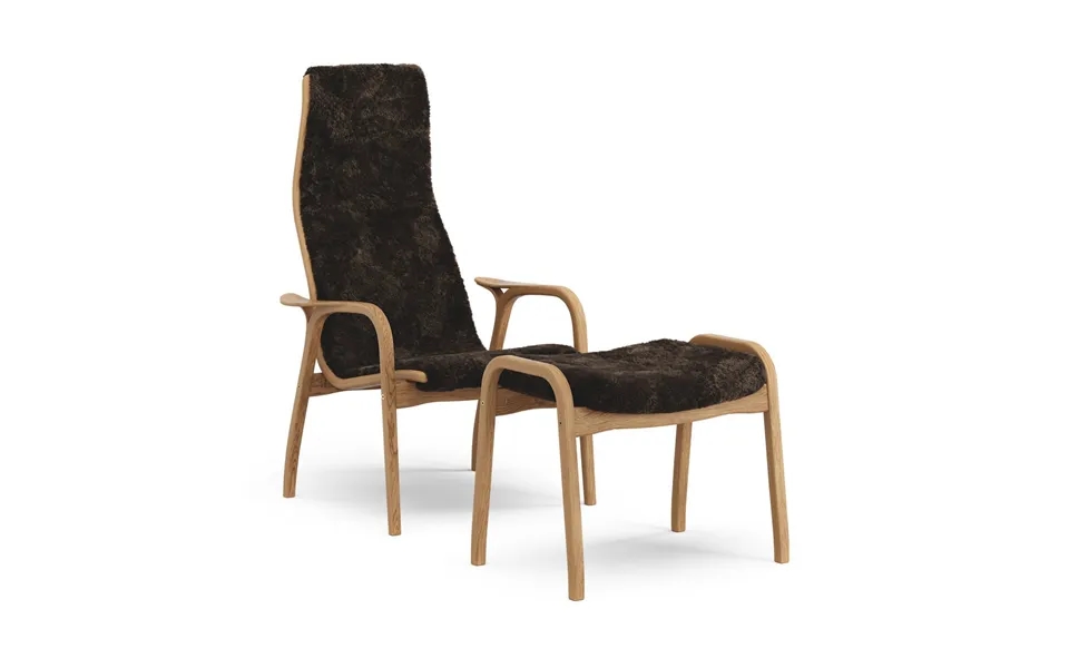 Swedese Lamino Armchair And Footstool Oiled Oak Sheepskin Espresso Brown