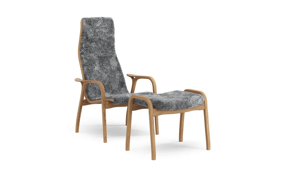 Swedese Lamino Armchair And Footstool Oiled Oak Sheepskin Scandinavian Grey