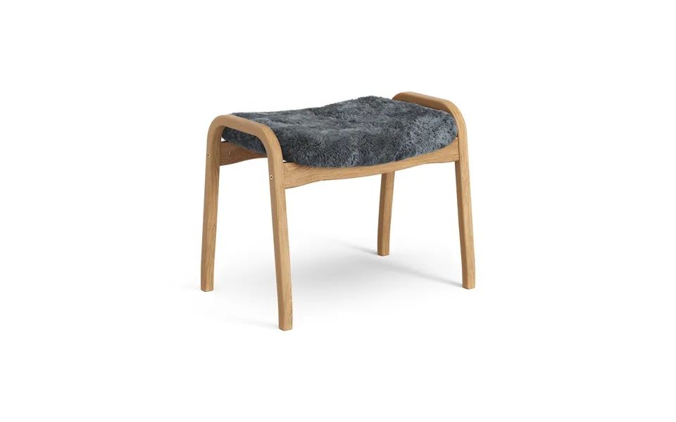 Swedese Lamino Foot Stool Oiled Oak Sheep Skin Charcoal Dark Grey