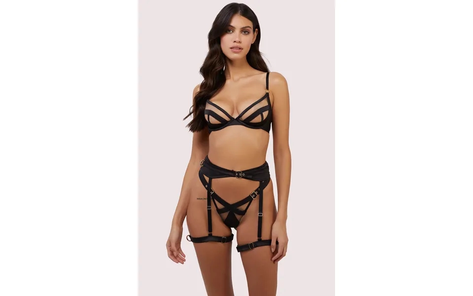 Alessia Black Satin And Illusion Mesh Buckled Set 42gg