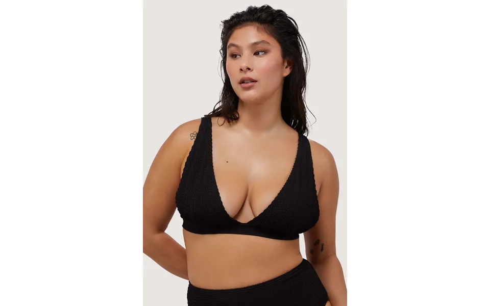 Black Textured Non Wired Plunge Bikini Top Fuller Bust Exclusive 12d Dd