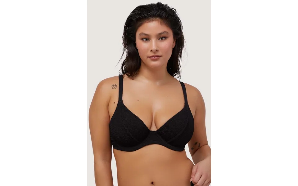 Black Textured Wired Plunge Bikini Top 34e