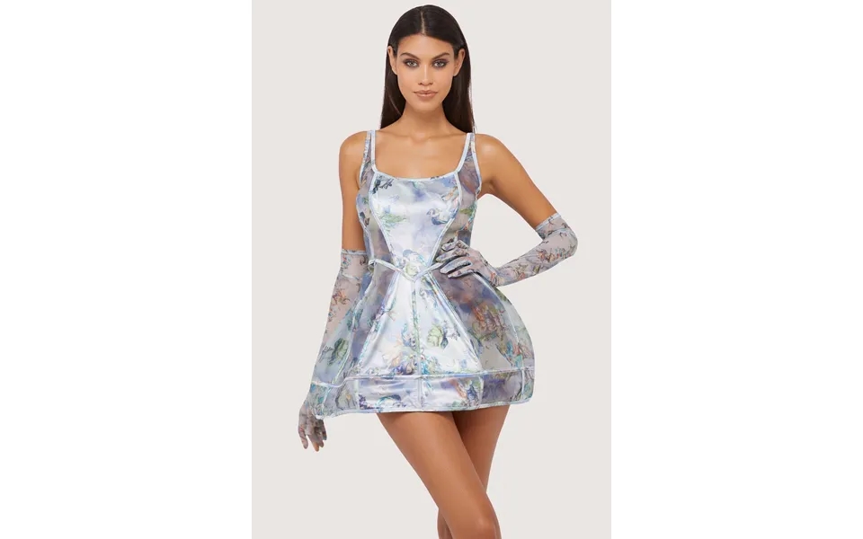 Gracie Renaissance Print Boned Underbust Mesh Mini Dress 10
