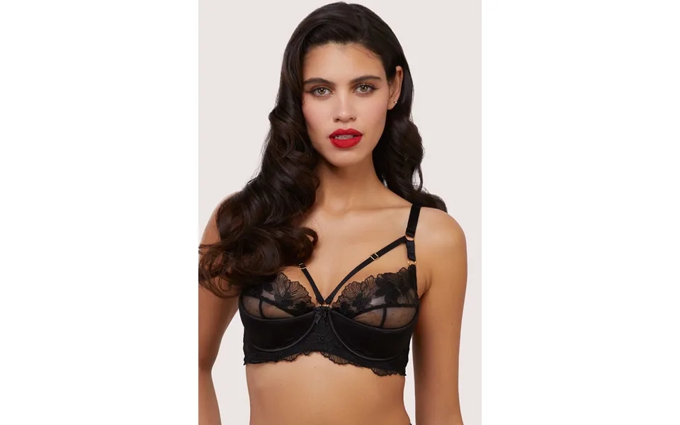 Lottie Black Floral Embroidery Strap Plunge Bra 32f