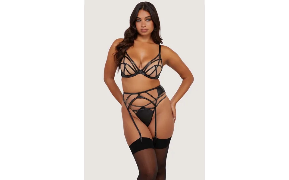Ramona Black Leatherette Strap Detail Illusion Mesh Set 38d