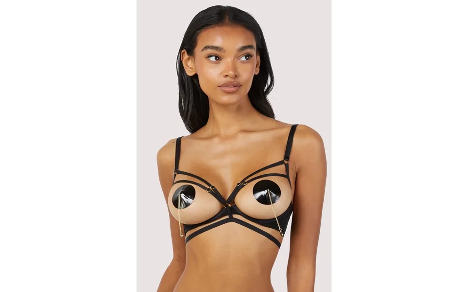 Sarah Black Open Cup Strappy Bra Uk 10