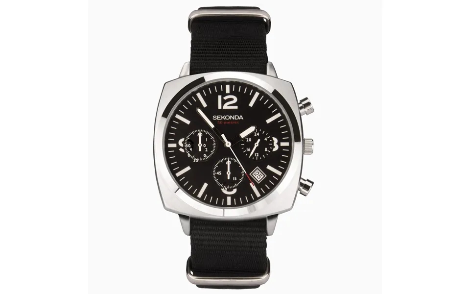 Sekonda Sekonda Airborne Men's Chronograph Watch Silver Case & Black Canvas Strap With Black Dial 1989