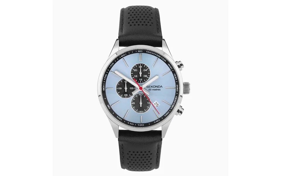 Sekonda Sekonda Endurance Dual Time Men's Watch Silver Alloy Case & Black Leather Strap With Blue Dial 30106