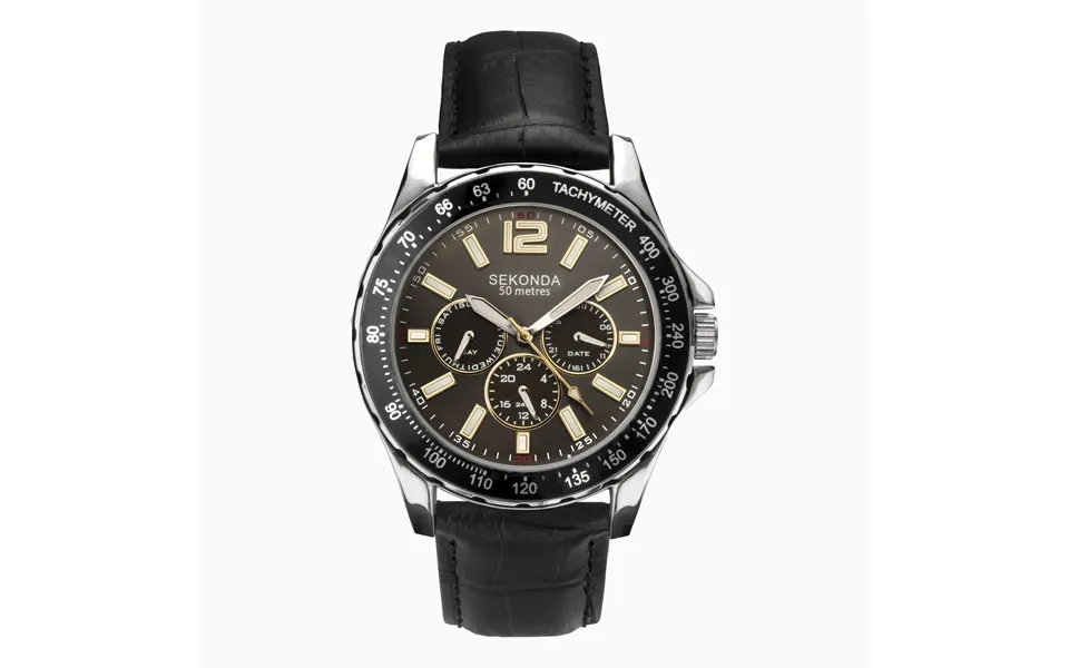 Sekonda Sekonda Men’s Sports Watch Silver Alloy Case & Black Leather Strap With Grey Dial 1917