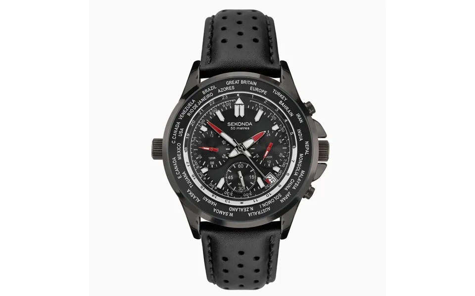 Sekonda Sekonda Men's Watch Black Case & Leather Strap With Black Dial 1864