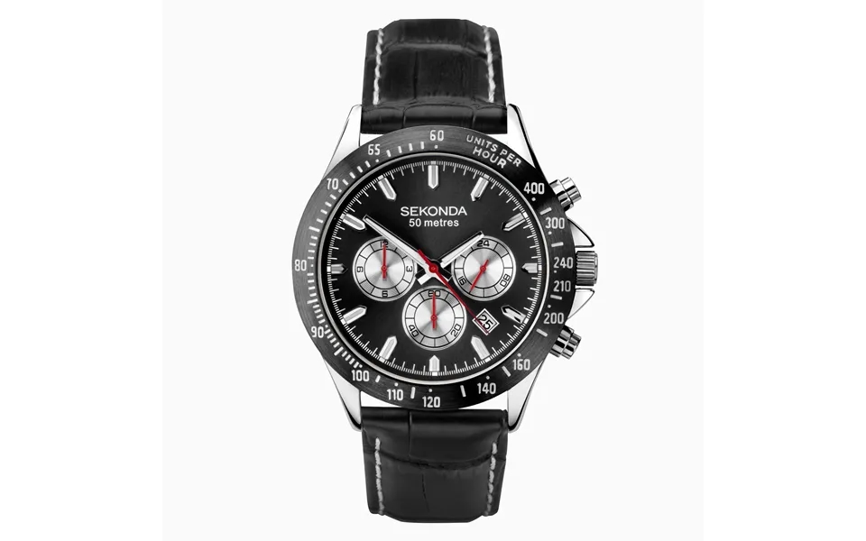 Sekonda Sekonda Men's Watch Silver Case & Leather Upper Strap With Black Dial 1648