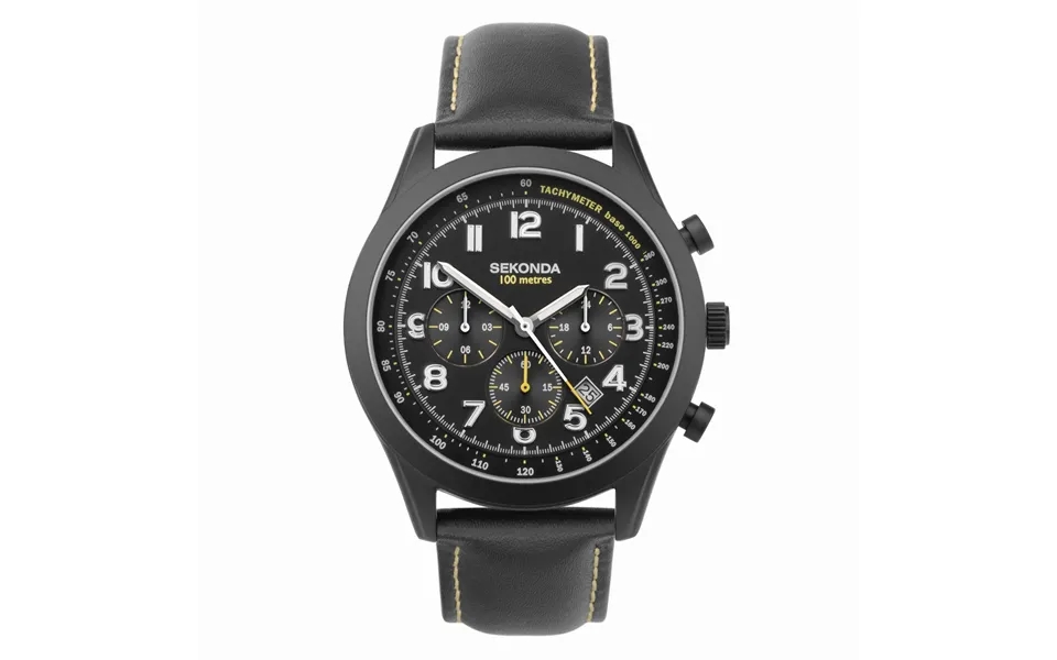 Sekonda Sekonda Navigator Dual Time Men's Watch Black Alloy Case & Leather Strap With Black Dial 30112