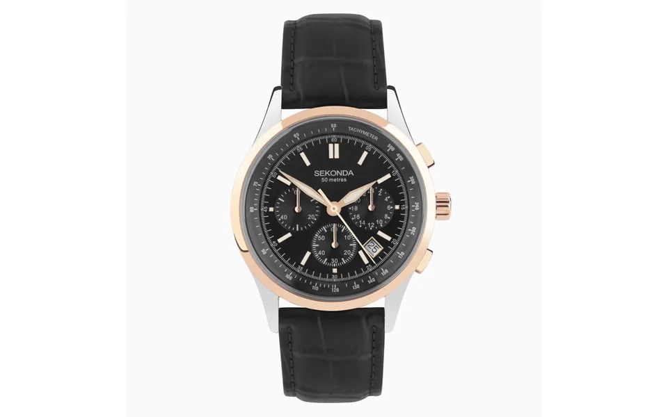 Sekonda Sekonda Racer Chronograph Men's Watch Two Tone Alloy Case & Black Leather Strap With Black Dial 30143