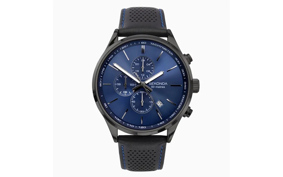 Sekonda Sekonda Sports Men's Watch Gun Metal Case & Leather Strap With Blue Dial 1773