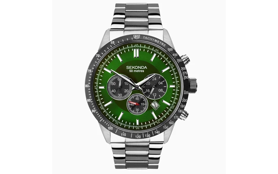 Sekonda Sekonda Velocity Chronograph Men's Watch Silver Case & Stainless Steel Bracelet With Green Dial 1913