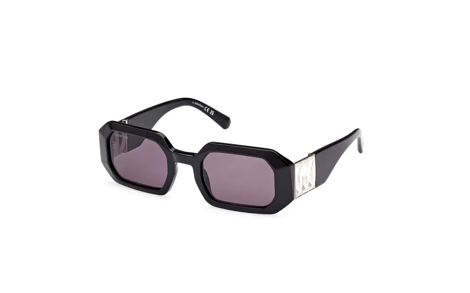 Swarovski Woman Sk0387 01a Outlet Sunglasses Acetate Black Smoke Squared Normal