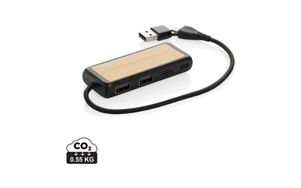 Promotional Link Rcs Recycled Plastic And Bamboo Dual Input Usb Hub Black Branded With Your Logo