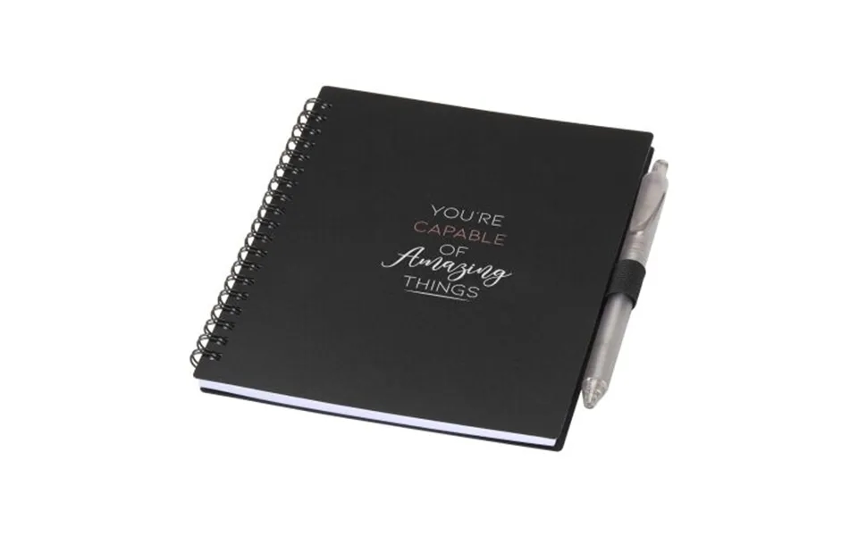 Promotional Niove Recycled Plastic Soft Cover Notebook And Ballpoint Pen Set Blue Ink Solid Black Branded With Your Logo