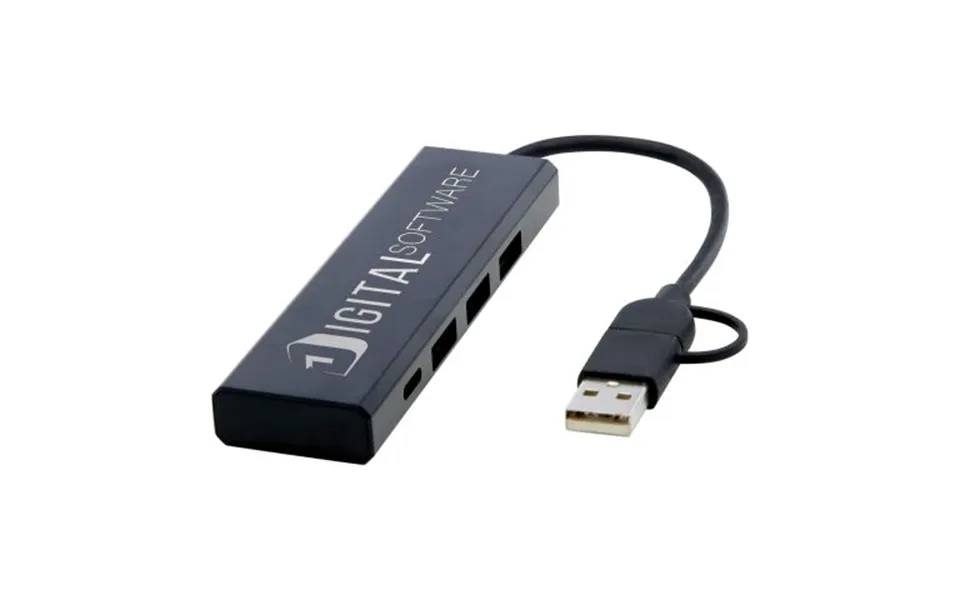 Promotional Rise Rcs Recycled Aluminium Usb 2.0 Hub Solid Black Branded With Your Logo