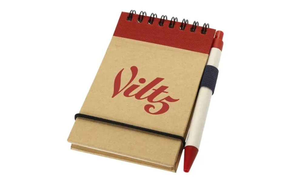 Promotional Zuse A7 Recycled Jotter Notepad With Pen Natural-red Branded With Your Logo