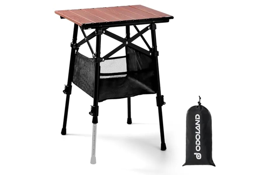 Odoland Folding Camping Table With Sturdy Storage Bag - Adjustable Height Portable Lightweight Mini Beach Table For Outd