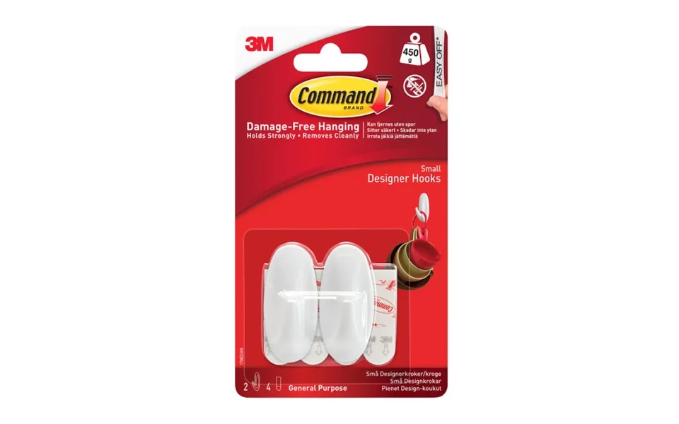 Command 17082 Small White Designer Hooks With 2 Hooks