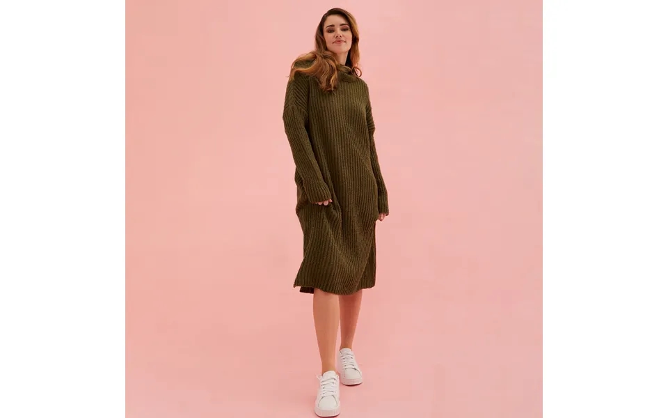 Joey Roll Neck Midi Dress - Khaki, Khaki Medium