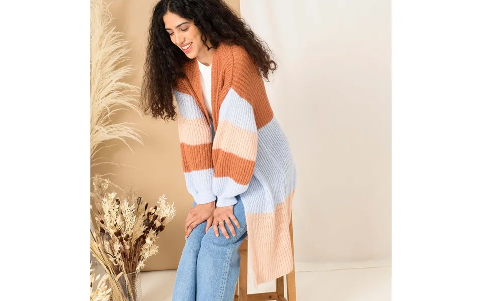 Ricci Stripe Longline Cardigan - Rust, Rust Small