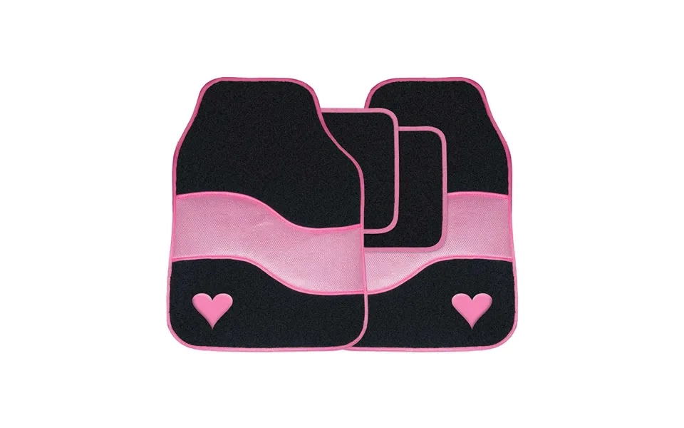 4 Pc Velour Pink Heart Motif Car Mat Set