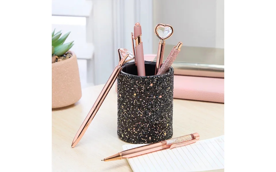 5pc Ballpoint Pens With Glitter Holder