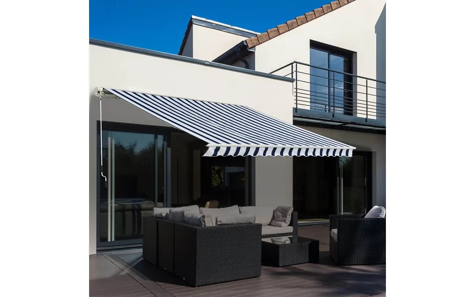 Blue And White 3 X 2.5m Garden Sun Shade Retractable Awning