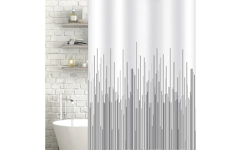 City White & Grey Shower Curtain With Curtain Rings