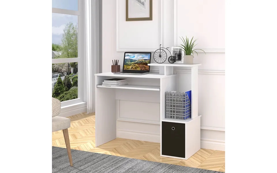 Computer Desk Sliding Keyboard Storage White